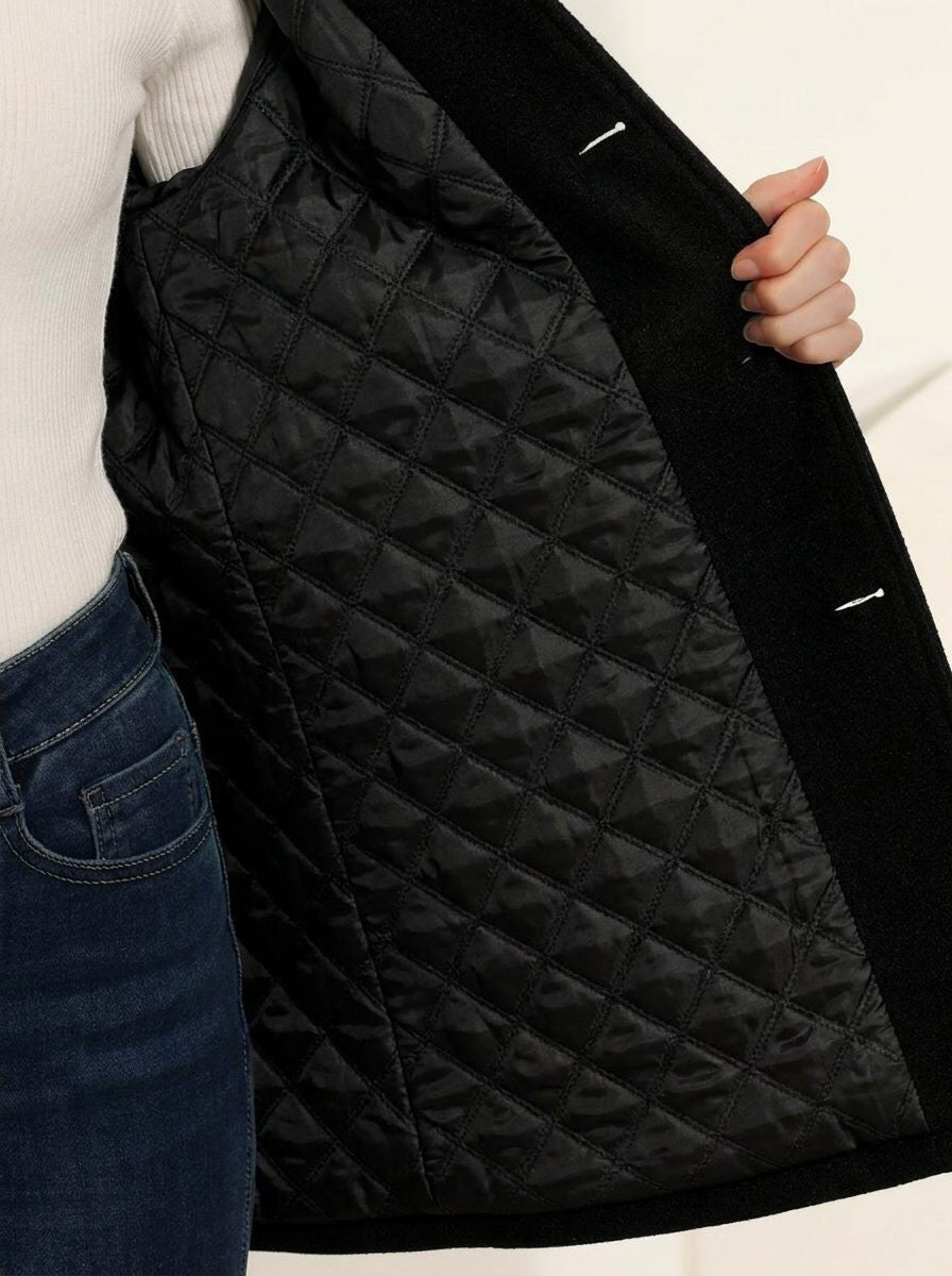 Sarah | Manteau Long Femme Coupe Ample Boutonnage Simple Col Structuré - Noir