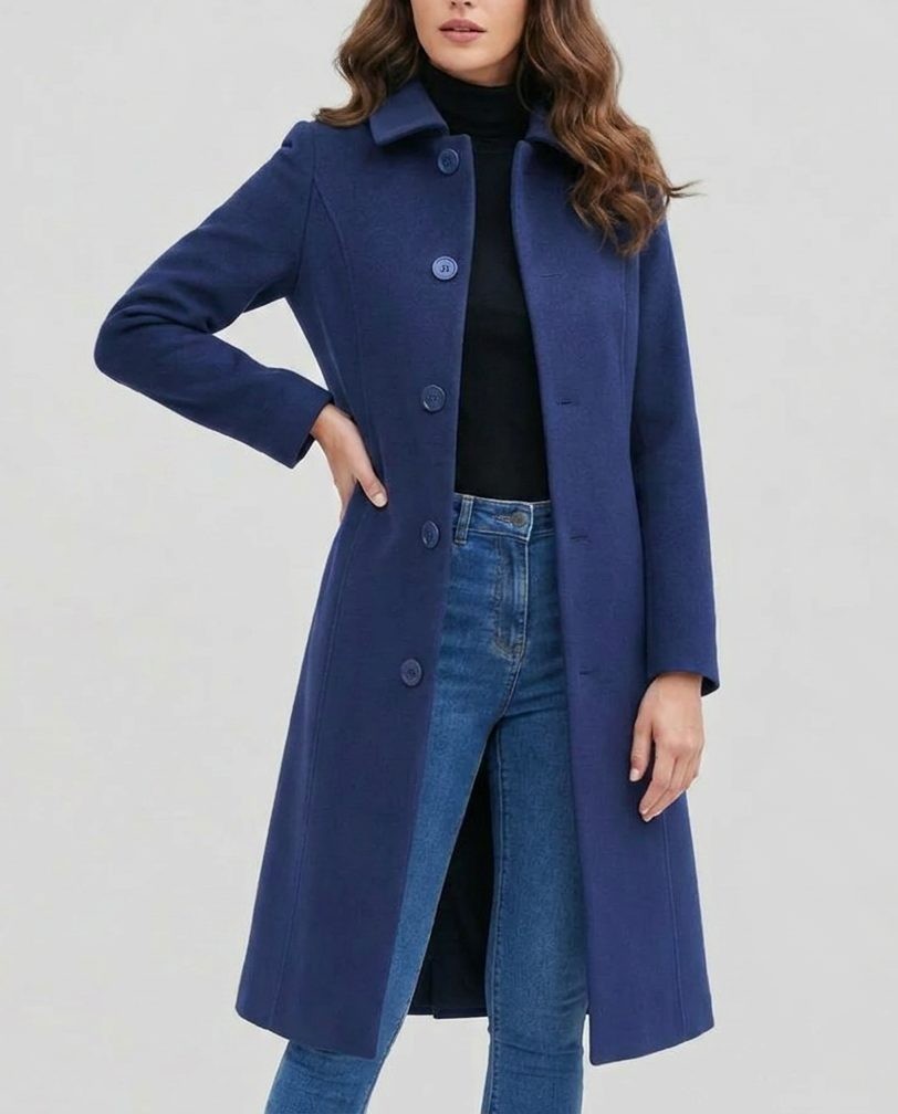 Sarah | Manteau Long Femme Coupe Ample Boutonnage Simple Col Structuré - Noir