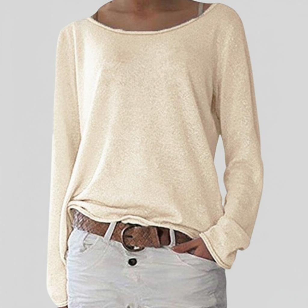 Sarah | Pull pour Femme Coupe Ample Col Rond Manches Longues - Beige