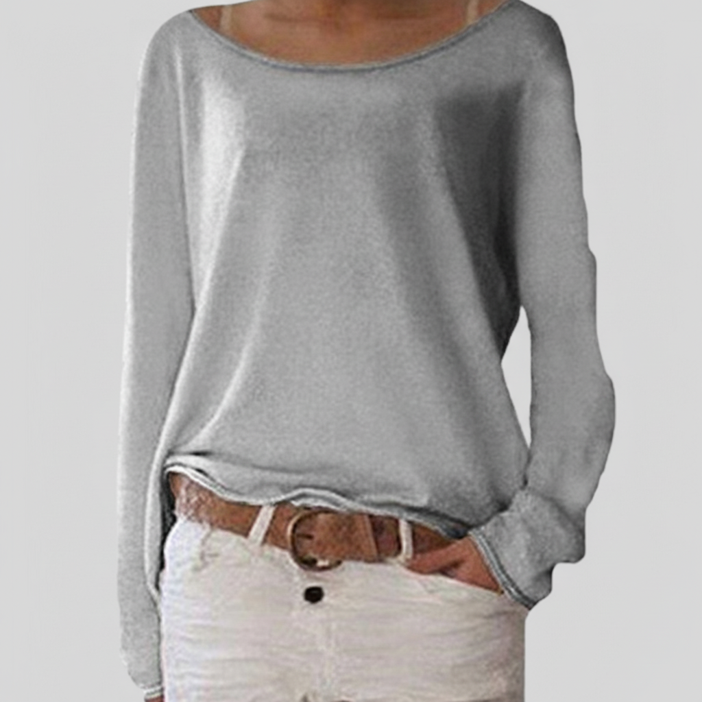 Sarah | Pull pour Femme Coupe Ample Col Rond Manches Longues - Gris