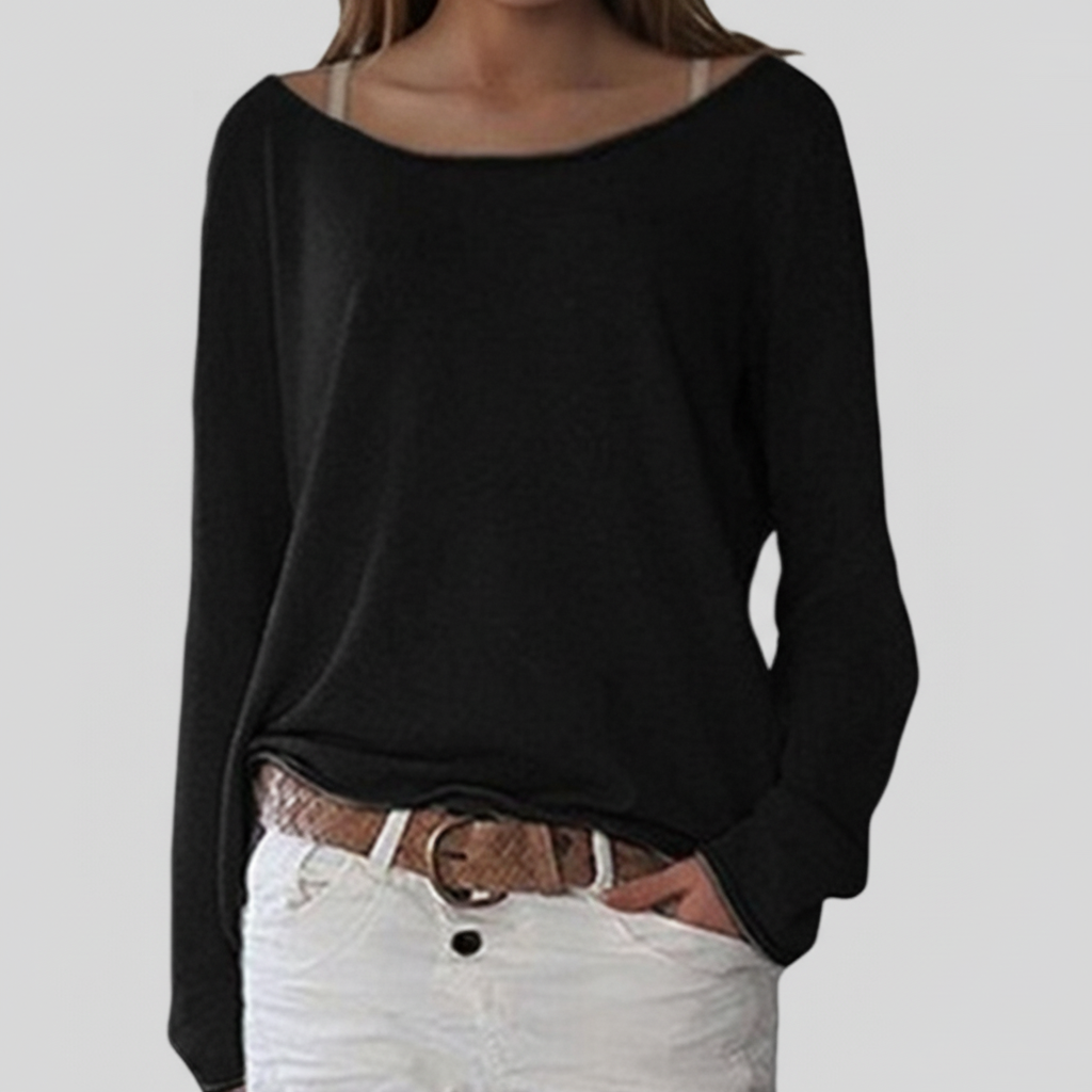 Sarah | Pull pour Femme Coupe Ample Col Rond Manches Longues - Noir