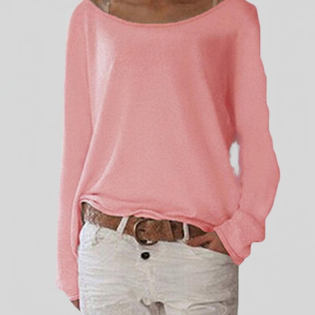 Sarah | Pull pour Femme Coupe Ample Col Rond Manches Longues - Rose