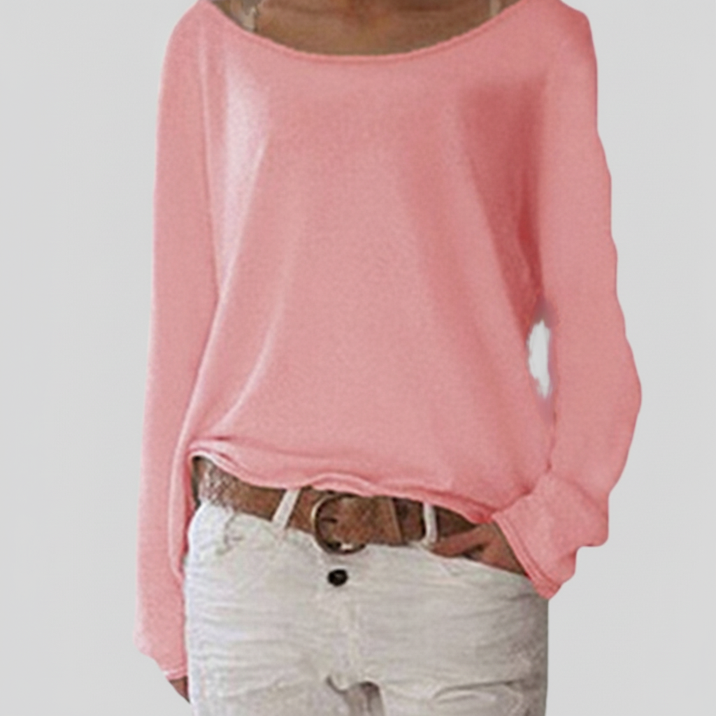 Sarah | Pull pour Femme Coupe Ample Col Rond Manches Longues - Rose