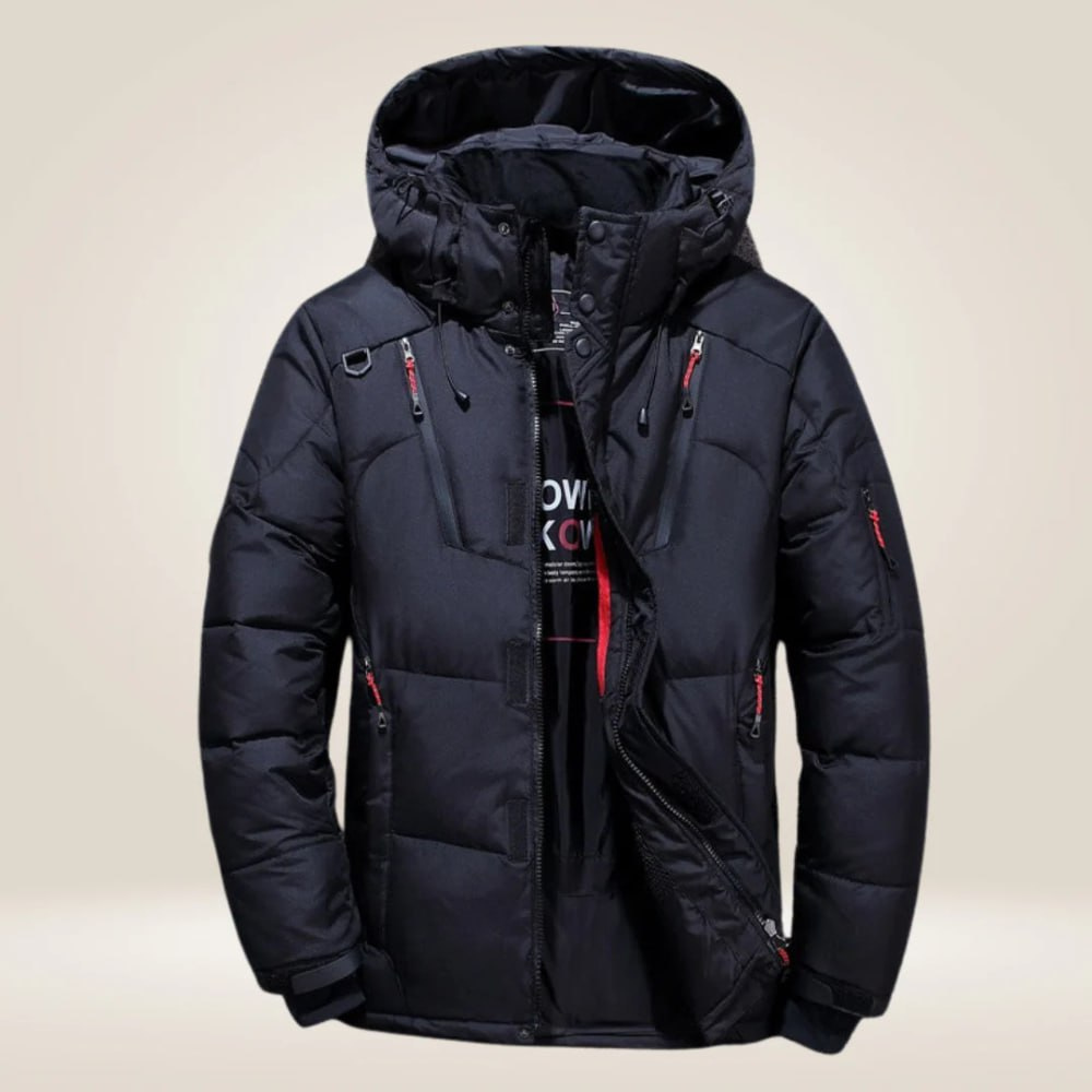 Theo | Dames Veste d'Hiver Déperlante Capuche Amovible Duvet - Noir