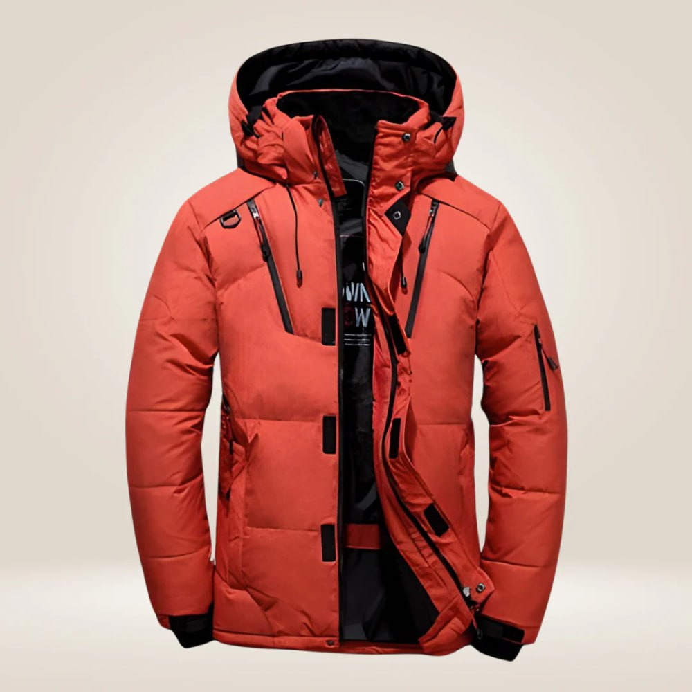 Theo | Dames Veste d'Hiver Déperlante Capuche Amovible Duvet - Orange