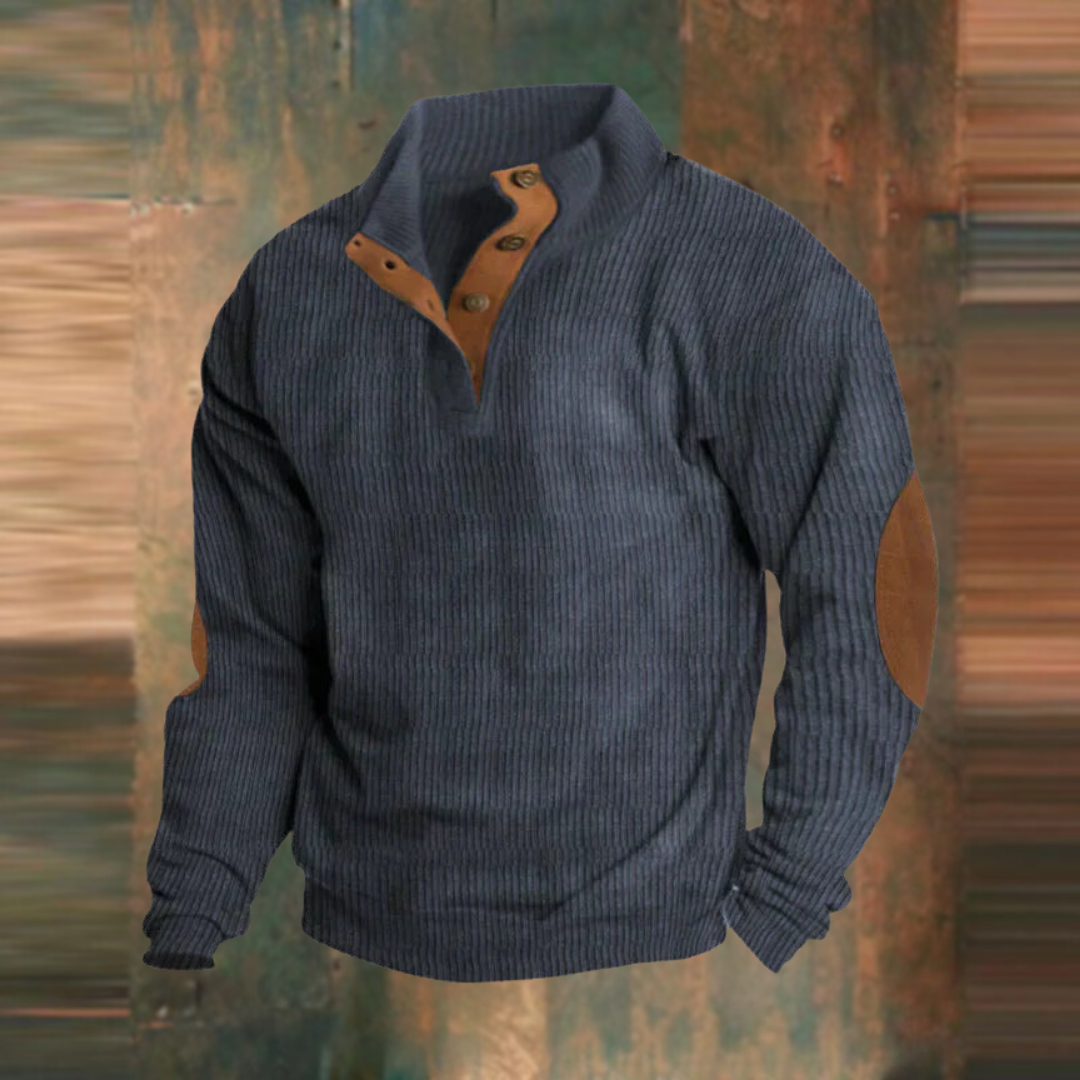 Tom | Pull pour Homme Côtelé Boutons au Col Décontracté - Bleu Marine