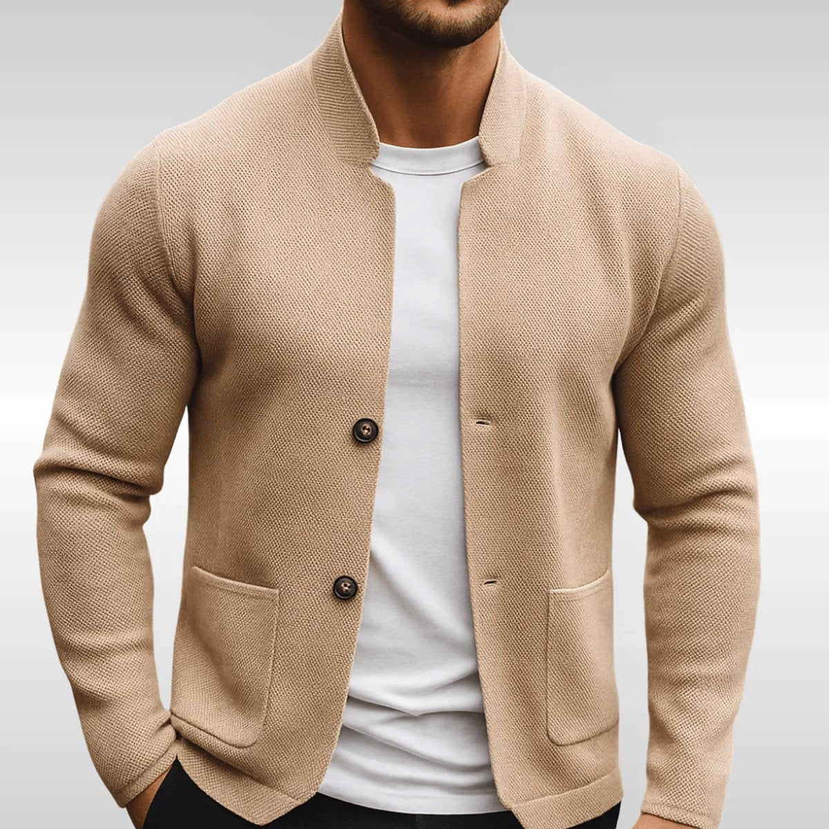Tom | Veste Homme Matelassée Col Montant Fermeture Deux Boutons - Beige