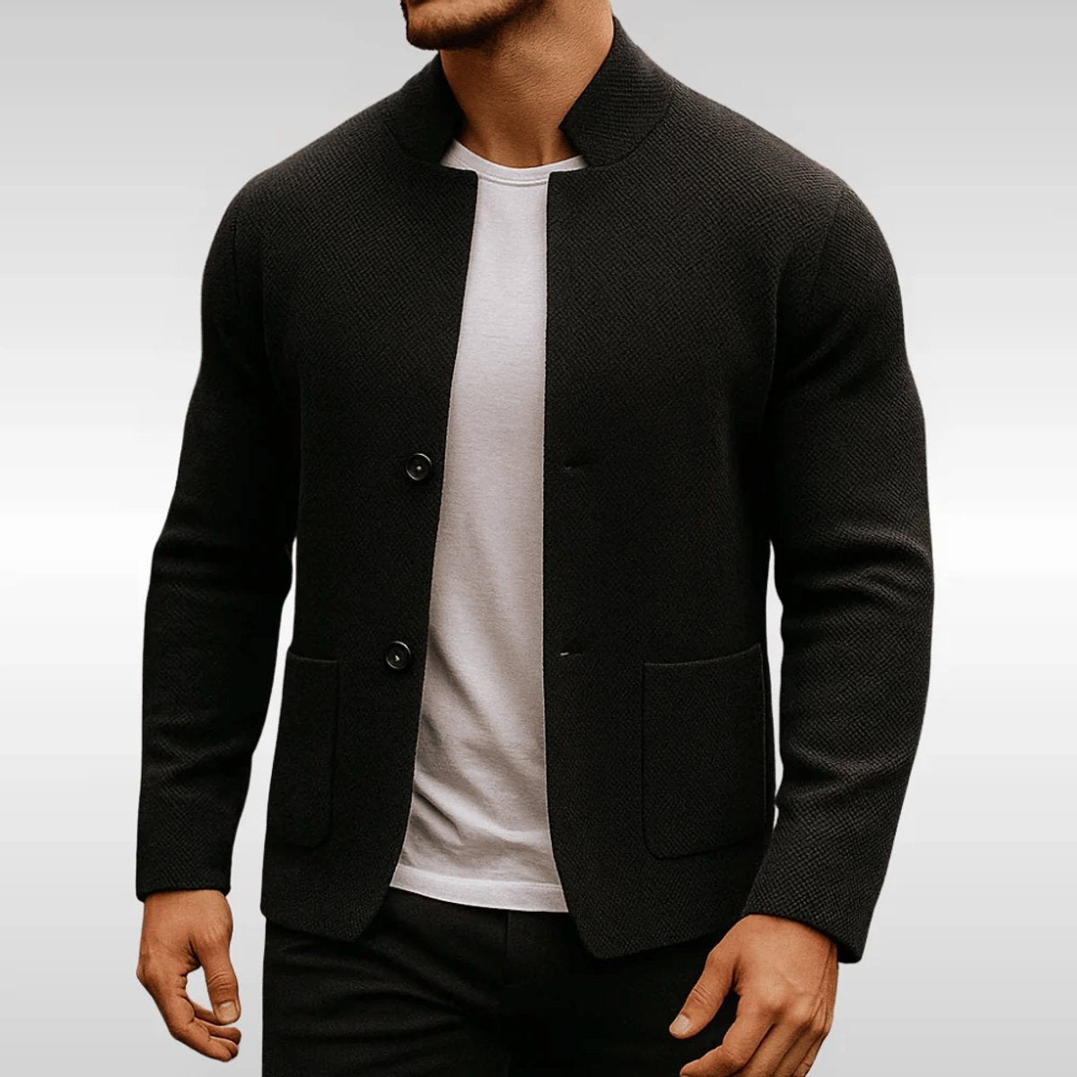 Tom | Veste Homme Matelassée Col Montant Fermeture Deux Boutons - Noir