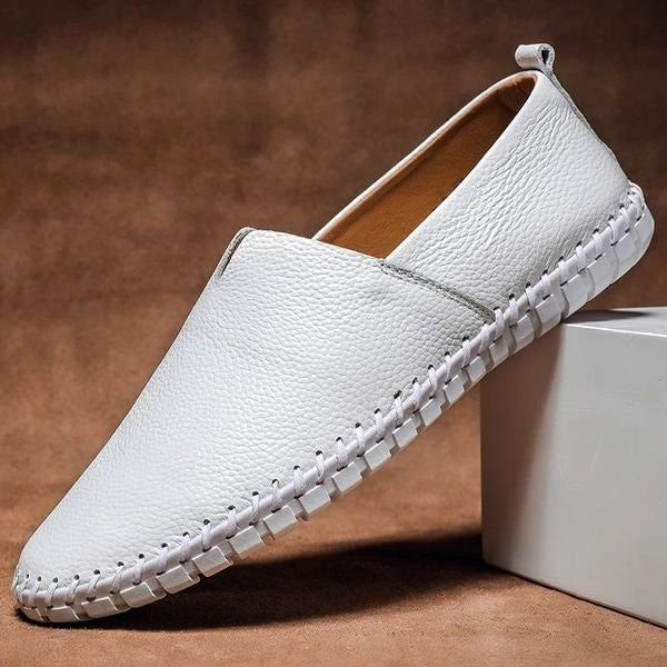 Victor | Mocassin Homme simili-cuir Enfiler Couture Contrastée - Blanc