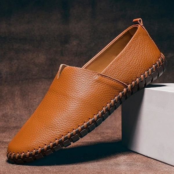 Victor | Mocassin Homme simili-cuir Enfiler Couture Contrastée - Caramel