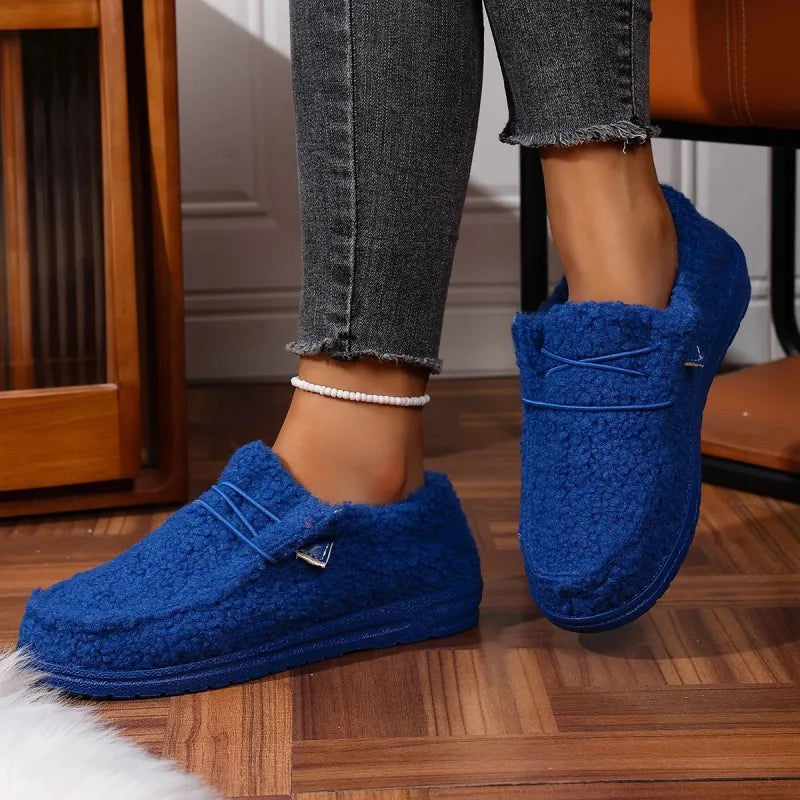 Victor | Pantoufles Femme Teddy Douce Intérieur Extérieur Coupe Ample - Bleu