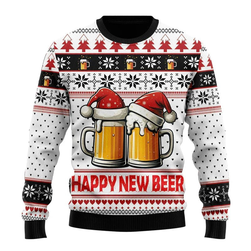 Victor | Pull de noël pour Homme Motif Bière Humoristique Coupe Classique - Blanc