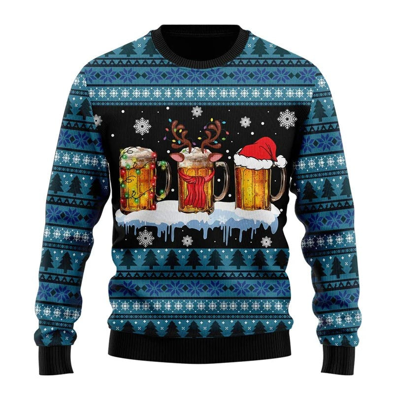 Victor | Pull de noël pour Homme Motif Bière Humoristique Coupe Classique - Bleu