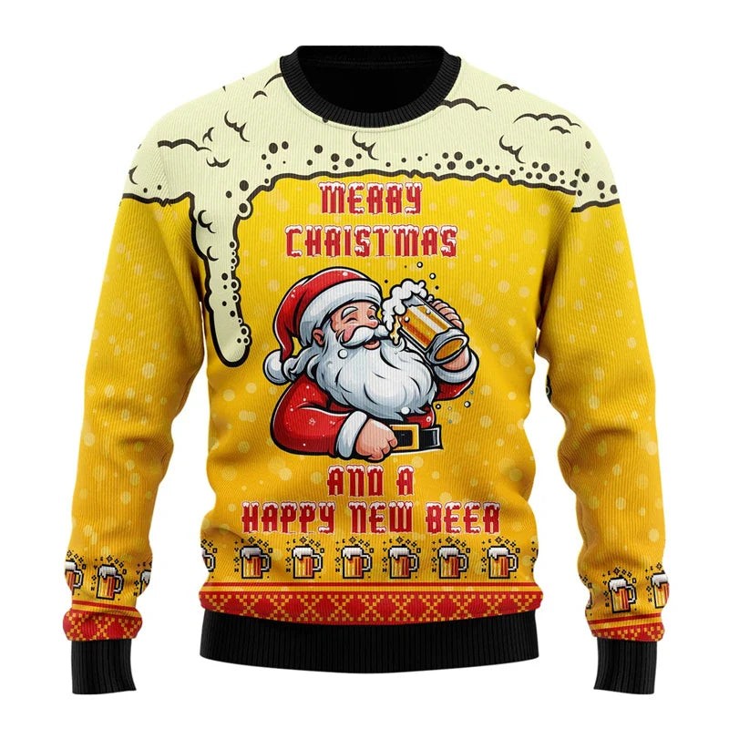 Victor | Pull de noël pour Homme Motif Bière Humoristique Coupe Classique - Jaune