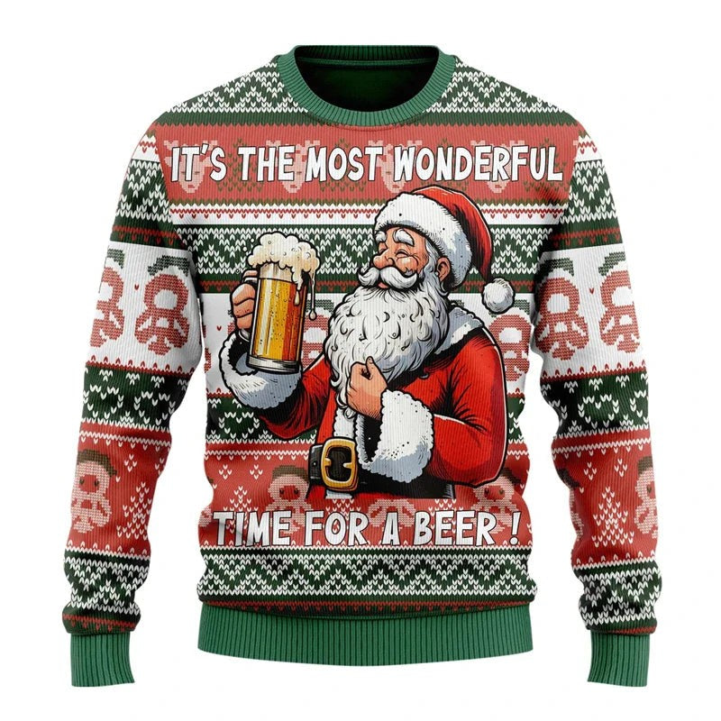 Victor | Pull de noël pour Homme Motif Bière Humoristique Coupe Classique - Mehrfarbig / Weihnachtsmann Druck
