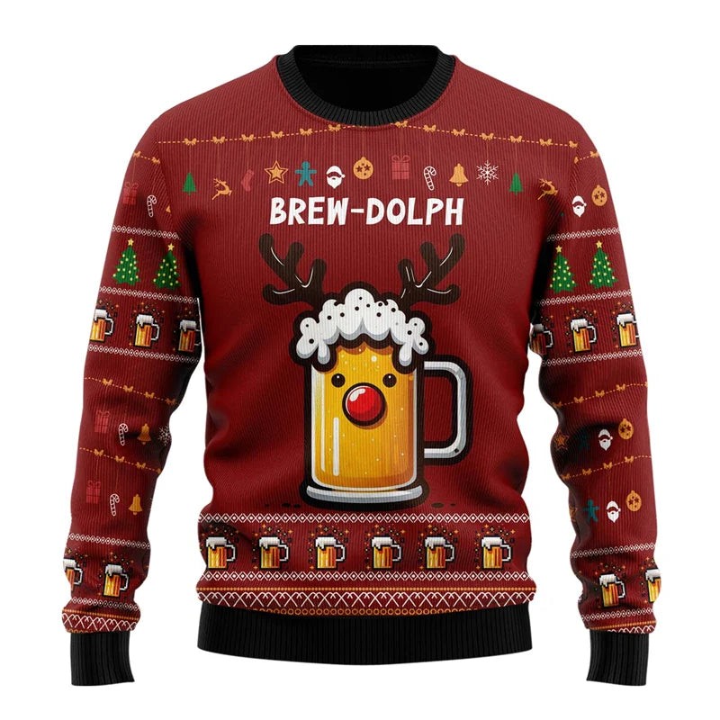 Victor | Pull de noël pour Homme Motif Bière Humoristique Coupe Classique - Rouge