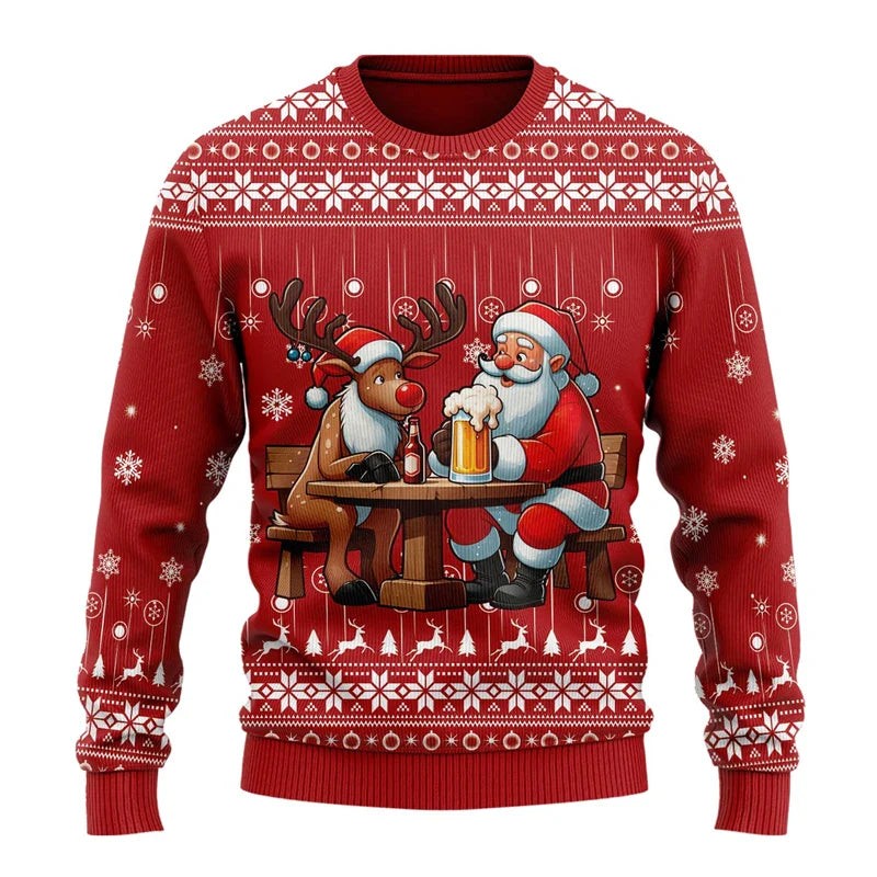 Victor | Pull de noël pour Homme Motif Bière Humoristique Coupe Classique - Rouge