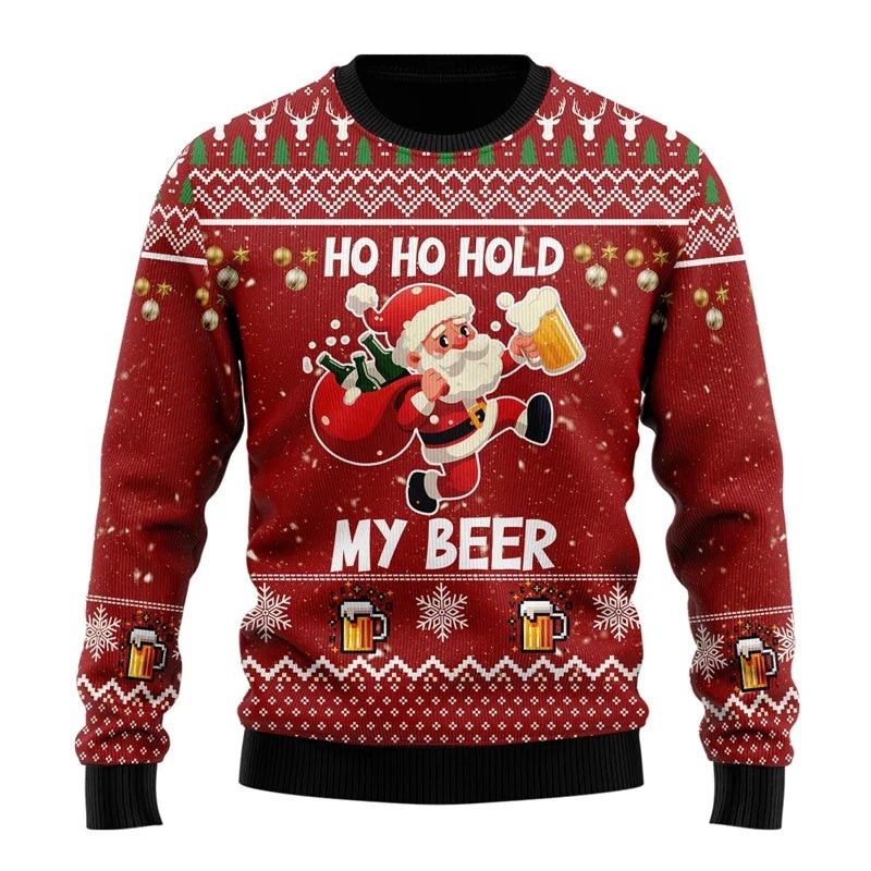 Victor | Pull de noël pour Homme Motif Bière Humoristique Coupe Classique - Rouge