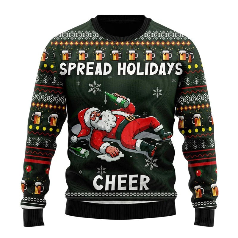 Victor | Pull de noël pour Homme Motif Bière Humoristique Coupe Classique - Vert