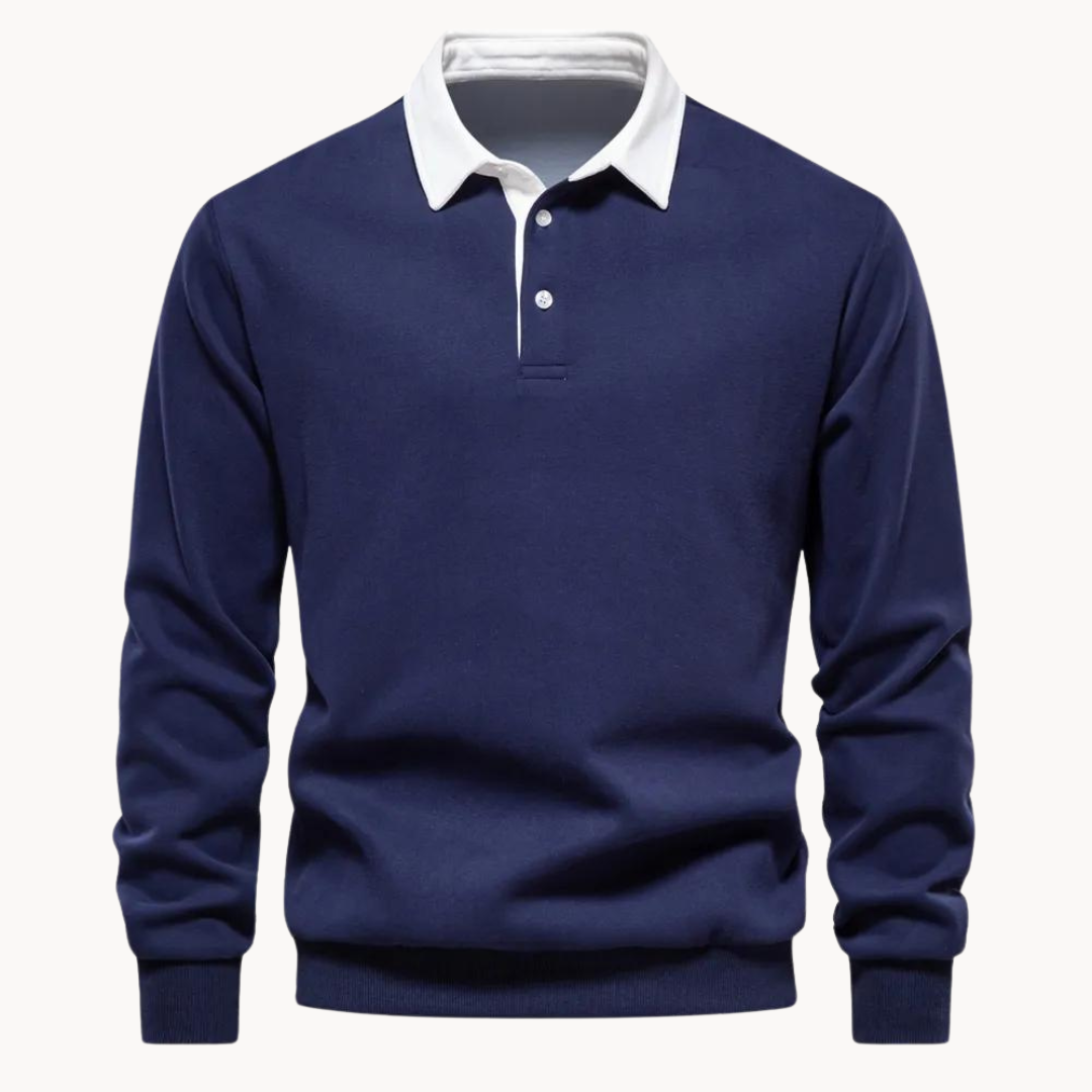 Victor | Pull pour Homme Col Polo Boutonné Cotes Côtelées - Bleu Marine