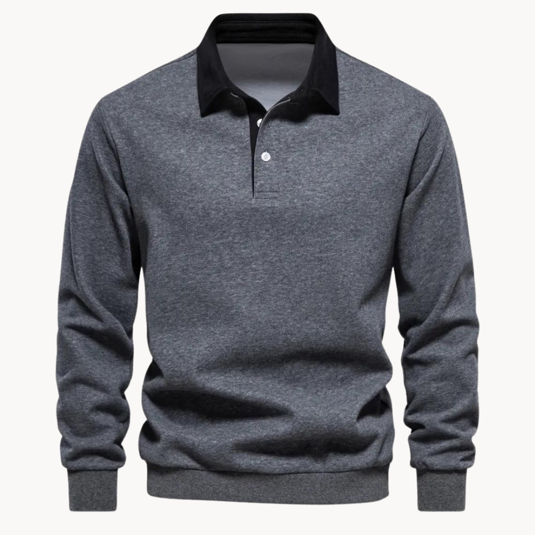 Victor | Pull pour Homme Col Polo Boutonné Cotes Côtelées - Gris