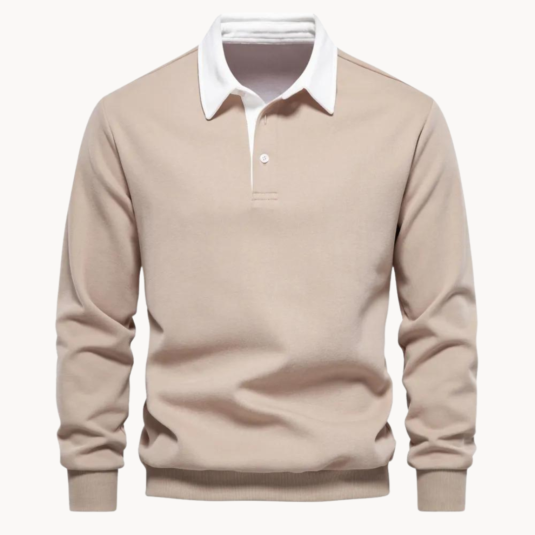 Victor | Pull pour Homme Col Polo Boutonné Cotes Côtelées - Kaki