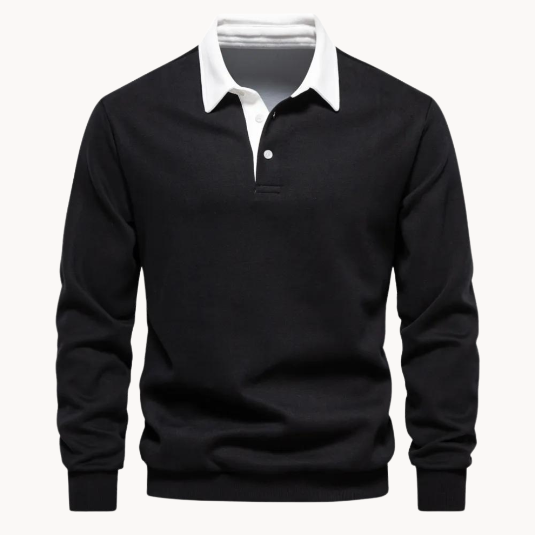Victor | Pull pour Homme Col Polo Boutonné Cotes Côtelées - Noir