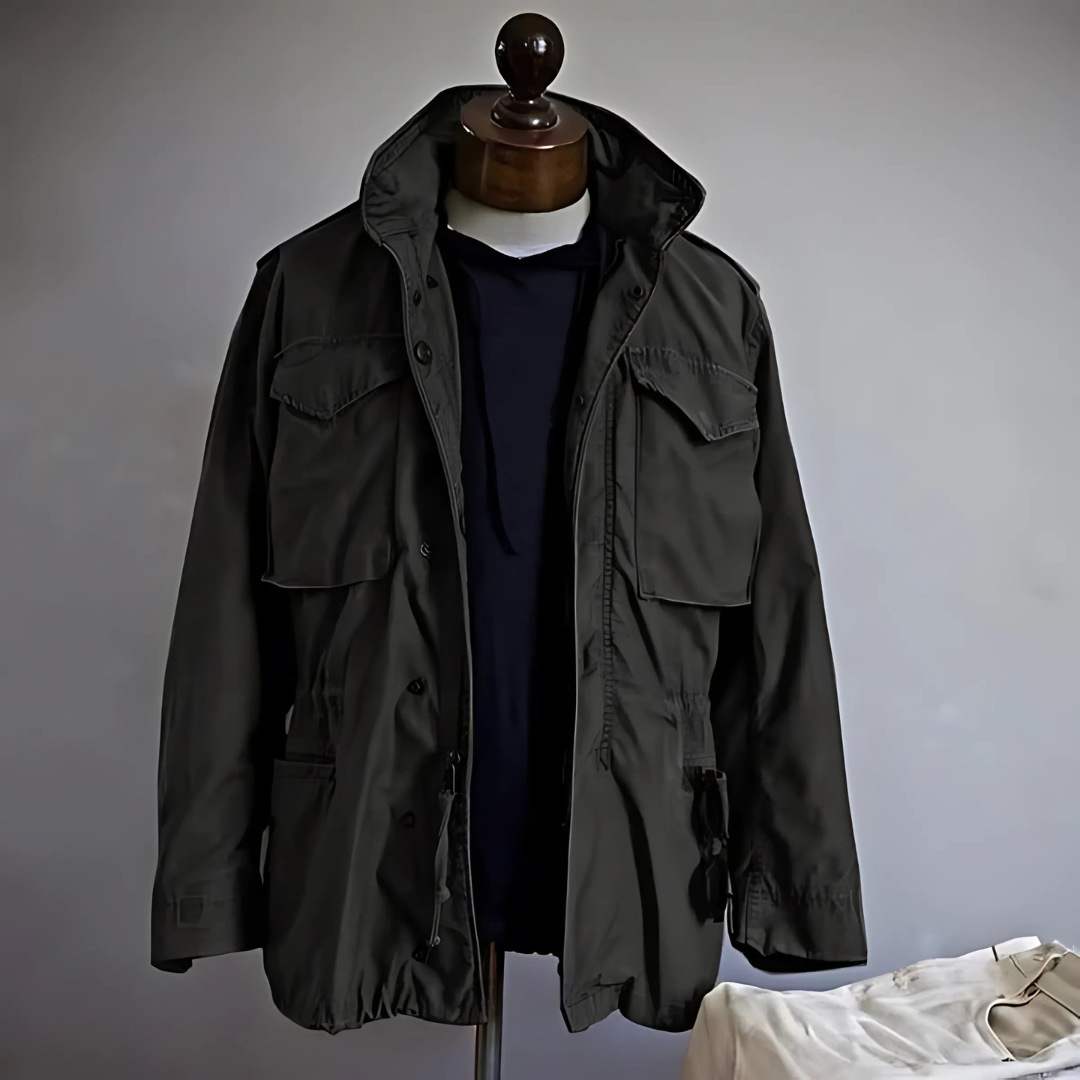 Victor | Veste Militaire Homme Coupe Droite Épaules Structurées Fermeture Éclair - Noir