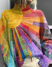 Zoe | Pull Femme Motif Abstrait Multicolore Col Roulé Coupe Ample