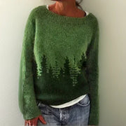 Elise | Pull Oversize pour Femme Col Rond Motif Forêt Manches Longues