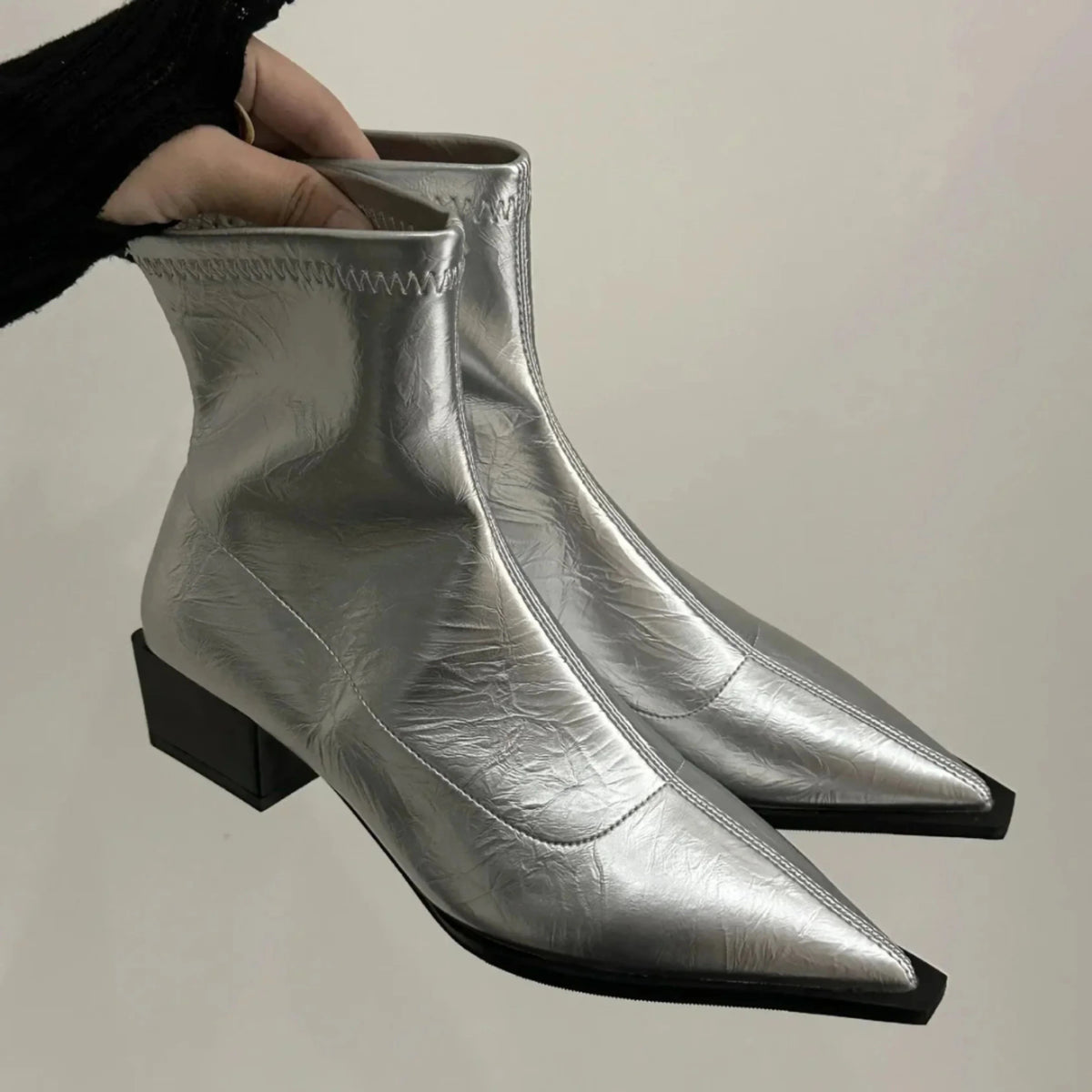 Zoe | Bottines pour Femme à Bout Pointu Talon Stable - Argent