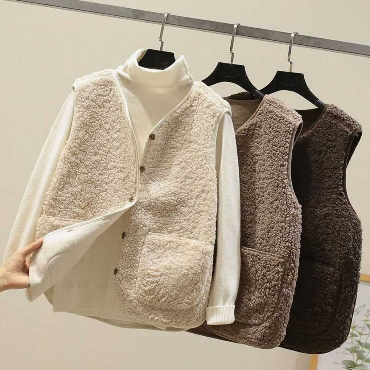 Zoe | Dames Gilet Teddy Encolure V Boutonnage Doublure Lisse - Marron