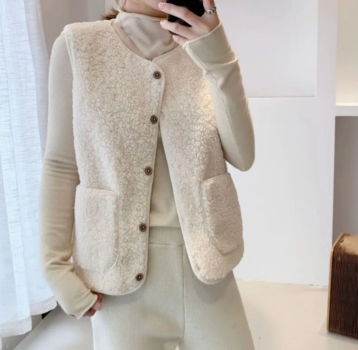 Zoe | Dames Gilet Teddy Encolure V Boutonnage Doublure Lisse - Marron