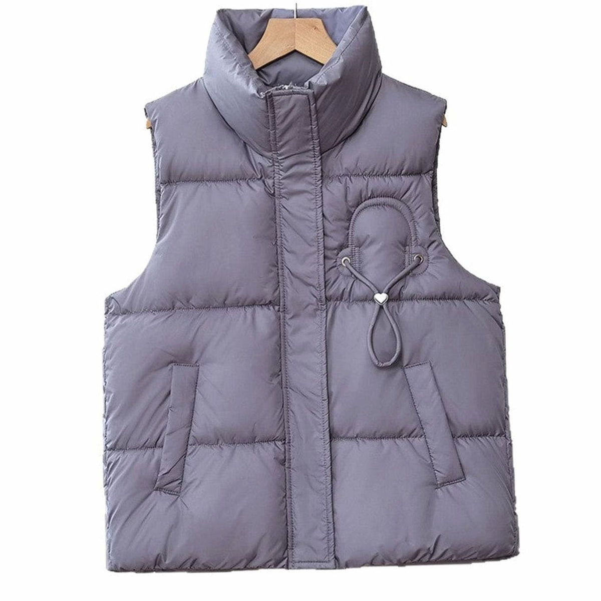 Zoe | Gilet Femme Matelassé Col Montant Coupe Courte Appliqué Cordonnet - Marron