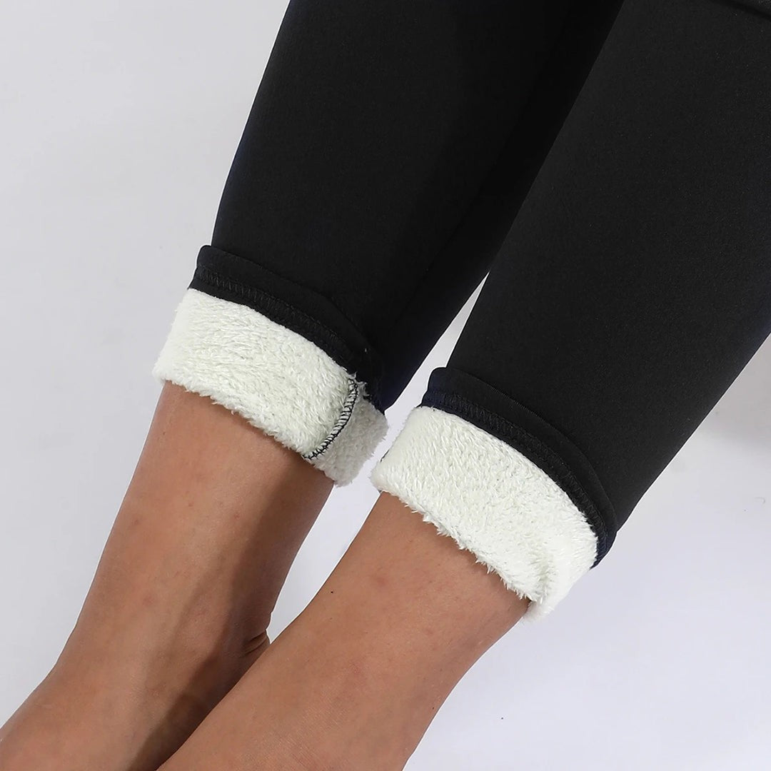 Zoe | Legging Thermique Femme Doublé Polaire Taille Haute Coupe Ample - Noir