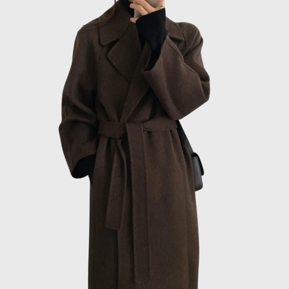 Zoe | Manteau d'Hiver pour Femme Coupe Ajustée Laine Classique - Marron