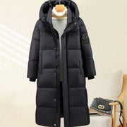 Zoe | Parka pour Femme Très Long Matelassé Capuche Rippbündchen - Noir