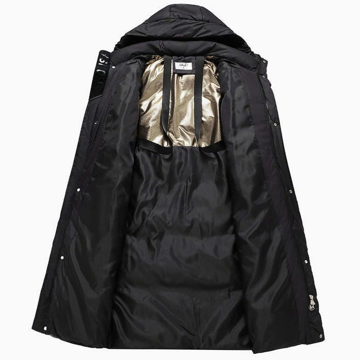 Zoe | Parka pour Femme Très Long Matelassé Capuche Rippbündchen - Noir