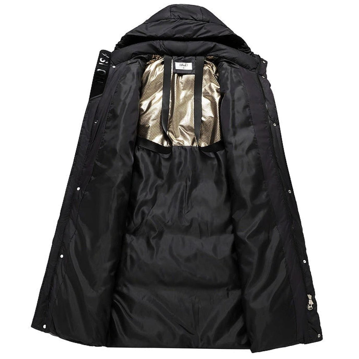 Zoe | Parka pour Femme Très Long Matelassé Capuche Rippbündchen - Noir