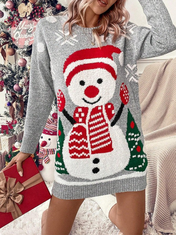 Zoe | Pull de noël pour Femme Motif Bonhomme de Neige Coupe Décontractée Manches Longues - Gris