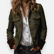 Zoe | Veste pour Femme Motif Chevrons Poignets Velours Coupe Structurée - Vert Foncé