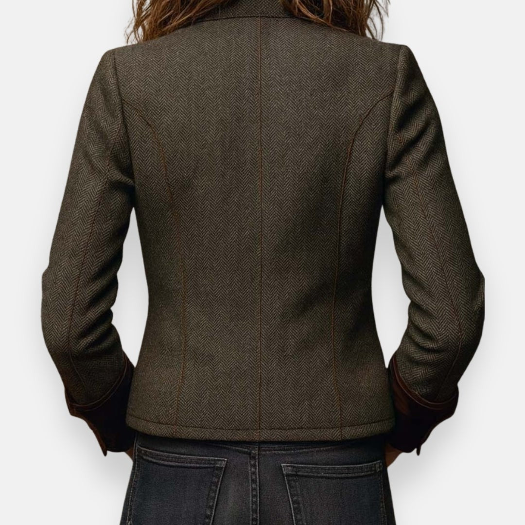 Zoe | Veste pour Femme Motif Chevrons Poignets Velours Coupe Structurée - Vert Foncé